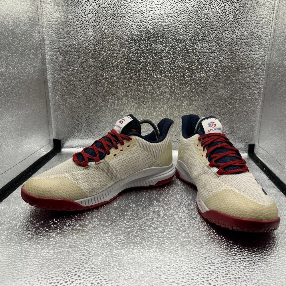 Size 9 Adidas USA White/Collegiate Navy/Power Red Womens Volleyball Shoes EF0131